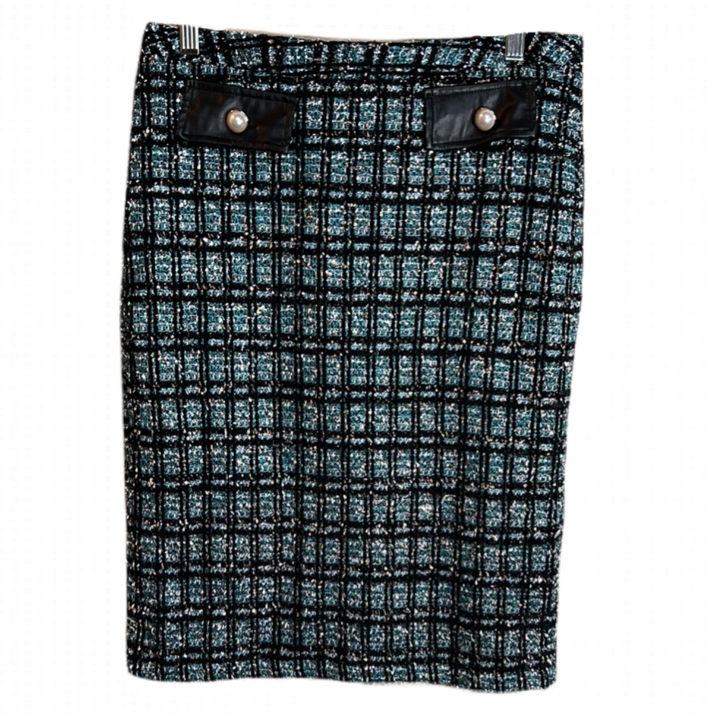 Cato Sz Small Blue Black Pencil Skirt Knee-Length Workwear NWT